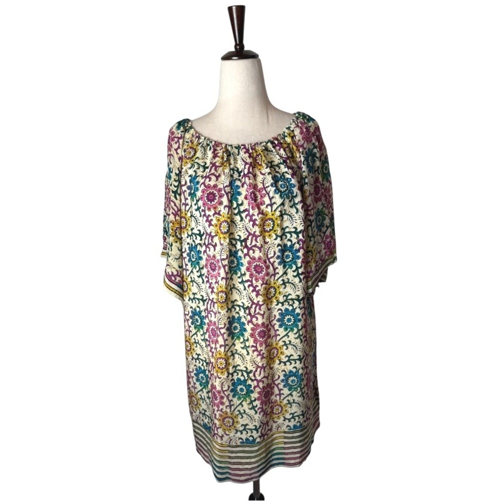 Tolani Dress Women Medium Ivory Silk Floral‎ Off The Shoulder Mini Bohemian Boho